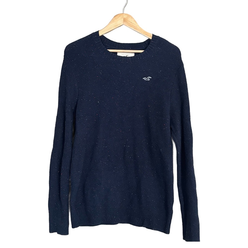 Retro Mens Hollister Navy Blue With Multi-Color Specks Classic Logo Sweater Sz L